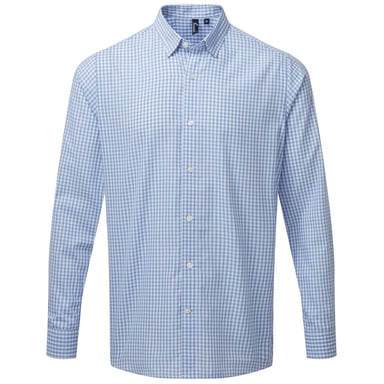 Premier Mens Maxton Checked Long-Sleeved Shirt (Light Blue/White)