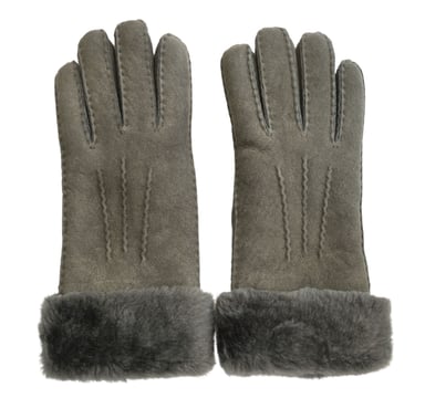 Guantes de piel de oveja auténtica gris para mujer con puños de piel