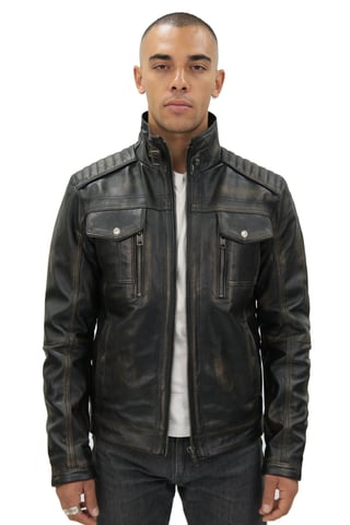Chaqueta de motociclista de cuero vintage para hombre - Ciudad del Cabo