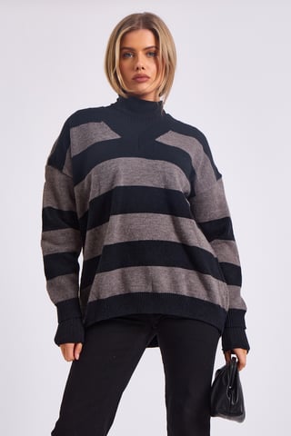 Jersey oversized de rayas anchas gris