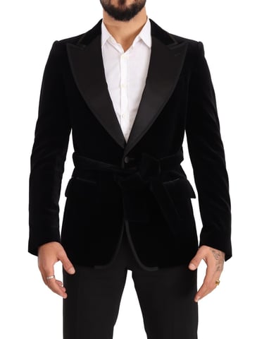 Blazer de una botonadura en terciopelo negro para hombre de Dolce & Gabbana