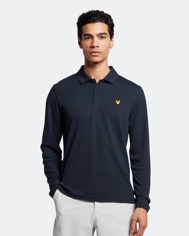 Lyle & Scott Golf Long Sleeve Technical Polo Shirt in Navy