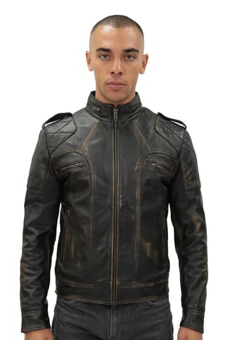 Chaqueta de motociclista de cuero estilo vintage para hombre - Brooklyn