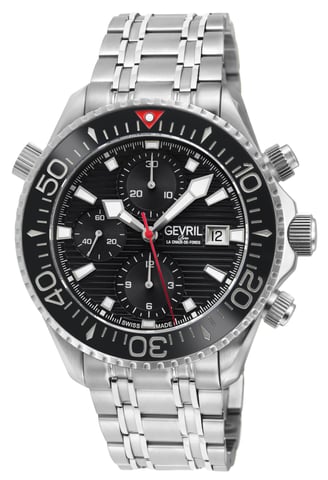 Gevril Hudson Yards cronógrafo suizo automático para hombre, caja de acero inoxidable 316L, esfera esmaltada negra, reloj con pulsera de acero inoxidable 316L.