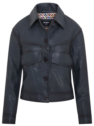 Chaqueta de cuero estilo motero retro azul marino para mujer - Kopervik