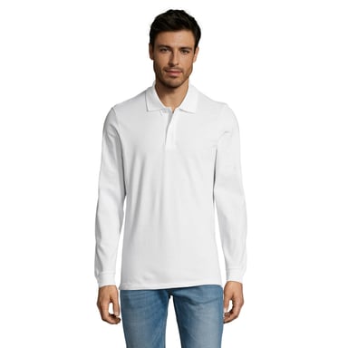 SOLS Mens Perfect Plain Pique Long-Sleeved Polo Shirt (White)