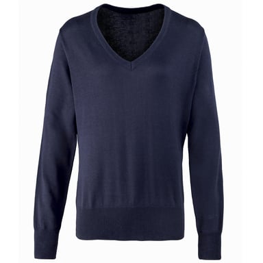 Premier Womens/Ladies V-Neck Knitted Sweater / Top (Navy)
