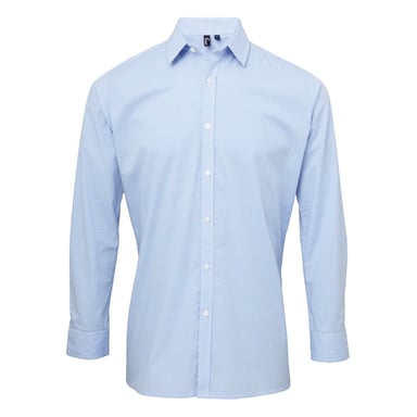 Premier Mens Microcheck Long Sleeve Shirt (Light Blue/White)