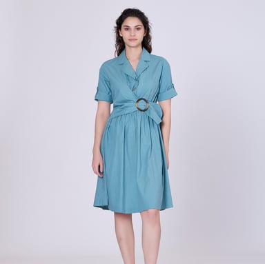 Shirt dress with asymmetric belt panel