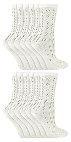 12 Pares Multipack Niñas Pelerine Tobillera Calcetines de Algodón - Blanco