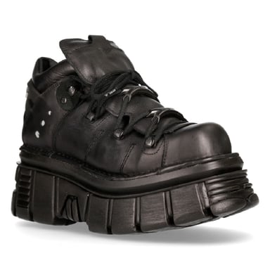 Botas de motociclista estilo punk gótico de cuero negro metalizado NEW ROCK 106N-S52 TOWER SHOES
