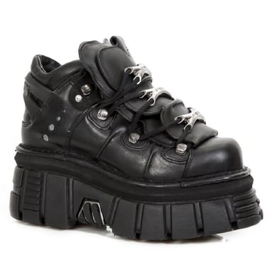 Botas de estilo motero, punk y gótico de cuero negro metalizado NEW ROCK 106-S29 TOWER SHOES