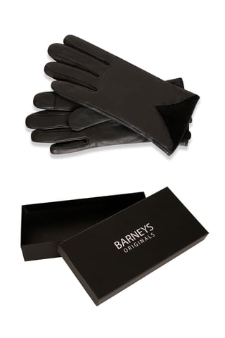 Barneys Originals Gift Boxed Black Leather Gloves with Suede Detail