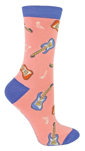 Miss Sparrow - Calcetines Novelty Guitar Bamboo para Mujer - Guitarra (Rosa)