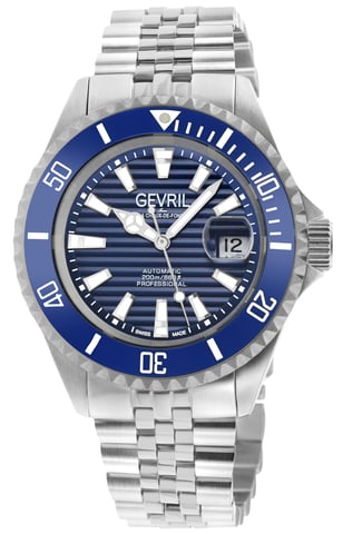 Gevril Chamber 42601 Reloj suizo automático Sellita SW200 con esfera azul y fecha de acero inoxidable