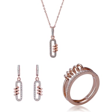 Orphelia 'Gigi' Women's 925 Sterling Silver Set: Necklace + Earrings + Ring - Rose SET-7438