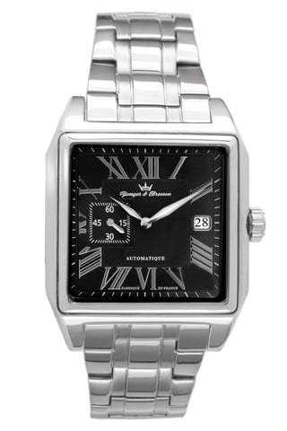 Reloj Yonger plateado de acero inoxidable y esfera negra