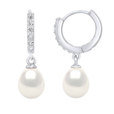 Earrings Creole Real Cultured Freshwater Pearls Pear 8-9 mm