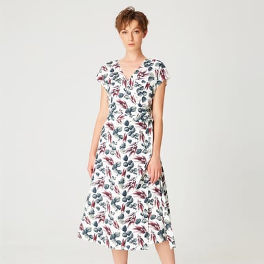 Wrap leaves print dress
