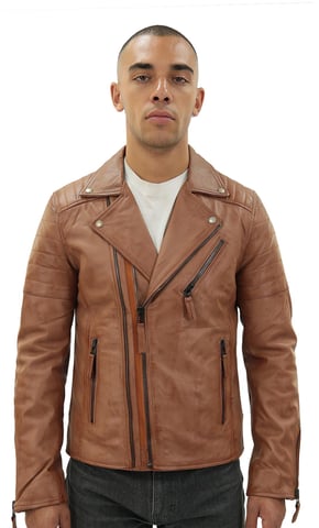 Chaqueta de motociclista de cuero con cremallera cruzada doble Brando para hombre - Casablanca