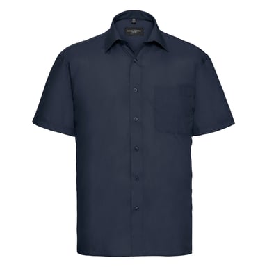 Russell Collection Mens Short Sleeve Poly-Cotton Easy Care Poplin Shirt (French Navy)