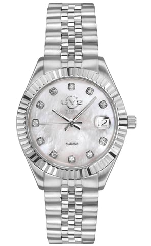 GV2 Naples 12405 Reloj de cuarzo suizo con fecha y diamantes de acero inoxidable para mujer