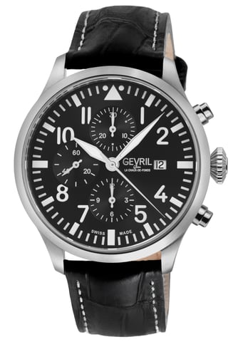 Gevril Reloj Vaughn de acero inoxidable 316L para hombre, esfera negra, reloj de cuero genuino negro