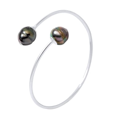 Bracelet Prestige You & Me - Silver 925 - 2 Real Cultured Tahiti Pearls Circled 10-11 mm