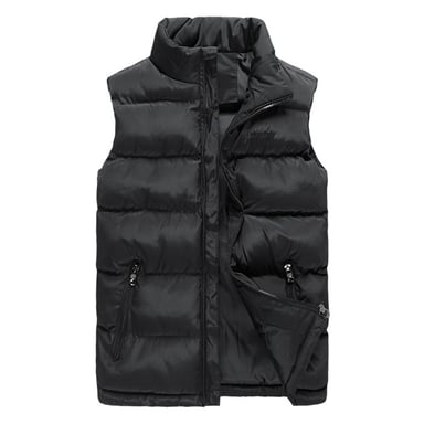 Men's Solid Color Casual Stand Collar Padded Gilets Black