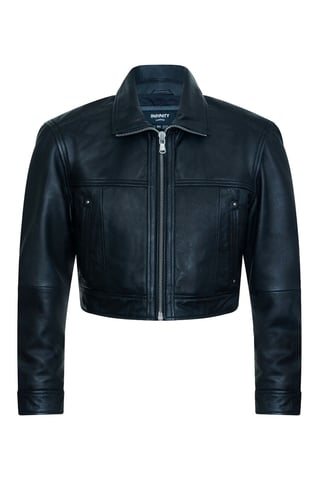 Chaqueta de cuero negra corta estilo motero para mujer - Dubái