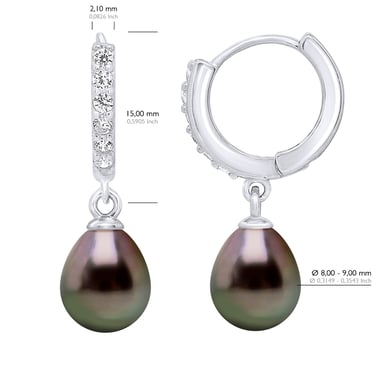 Earrings Creole Real Cultured Tahiti Pearls 8-9 mm