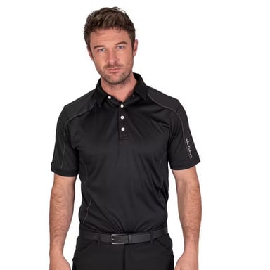 Island Green Mens Topstitched Golf Polo Shirt (Black)