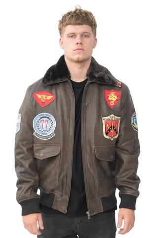 Chaqueta estilo aviador de cuero marrón estilo aviador estadounidense para hombre - Warsaw