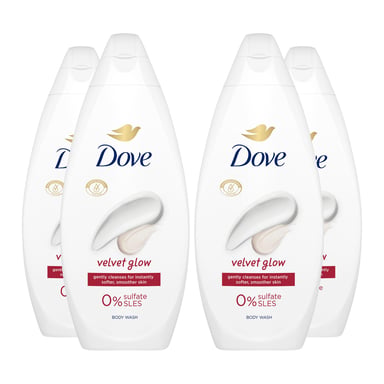 Dove Velvet Glow Body Wash 0% Sulfate SLES for Softer & Smoother Skin, 4x225ml