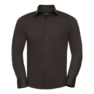 Russell Collection Mens Stretch Fitted Long-Sleeved Shirt (Chocolate)
