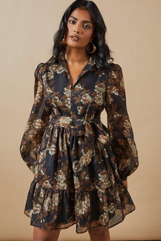 Organza Collared Mini Dress