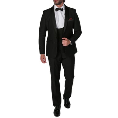 Traje de esmoquin negro de tres piezas para hombre