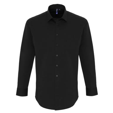 Premier Mens Stretch Fit Poplin Long Sleeve Shirt (Black)