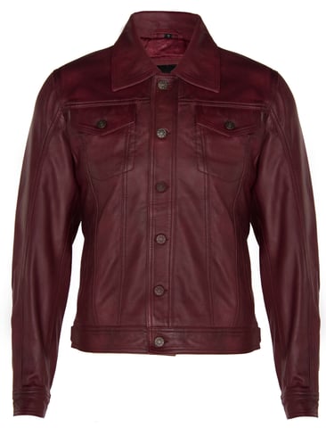 Chaqueta camisera de cuero de corte entallado estilo camionero