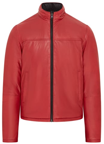 Chaqueta Bomber Reversible De Cuero Roja Para Hombre - Raufoss