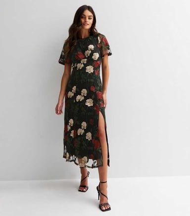 Angel Sleeves Embroidered Occasion Midi Dress