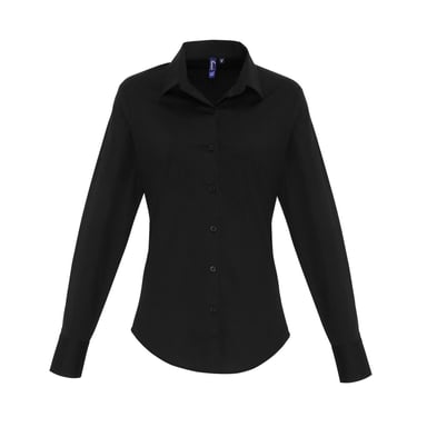 Premier Womens/Ladies Poplin Stretch Long-Sleeved Shirt (Black)