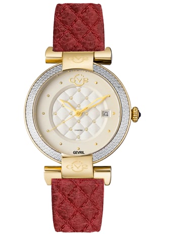 Reloj GV2 Berletta para mujeres con esfera blanca y correa vegana acolchada roja