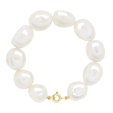 Bracelet Gold - Row of Real Freshwater Pearls Baroque 11-12 mm