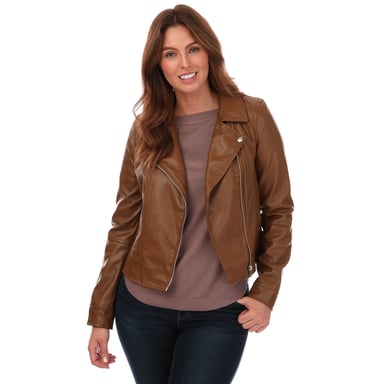 Women's Vero Moda Bella Annabel Faux Leather Jacket in Cognac