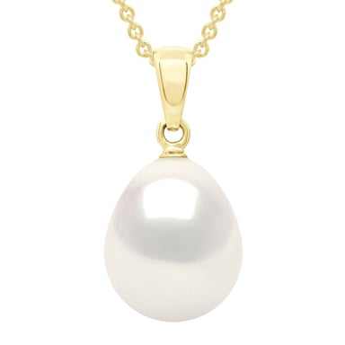 Beaded Pendant Solid Articulated in Yellow Gold 750 and Real Cultured Freshwater Pearl Pear 10-11 mm