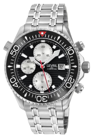 Gevril Hudson Yards cronógrafo suizo automático para hombre, caja de acero inoxidable 316L, esfera esmaltada negra, reloj con pulsera de acero inoxidable 316L.