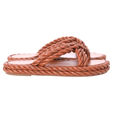 Valentino The Rope Twisted Strap Sandals in Brown Leather