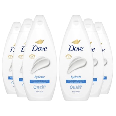 Dove Hydrate Body Wash 0% Sulfate SLES for Softer & Smoother Skin 225ml, 6 Pack