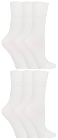 Gentle Grip - 6 Pares de Calcetines Diabéticos de Mujer con Parte Superior de Peine de Miel y Costuras de Puntera Unidas a Mano - Blanco